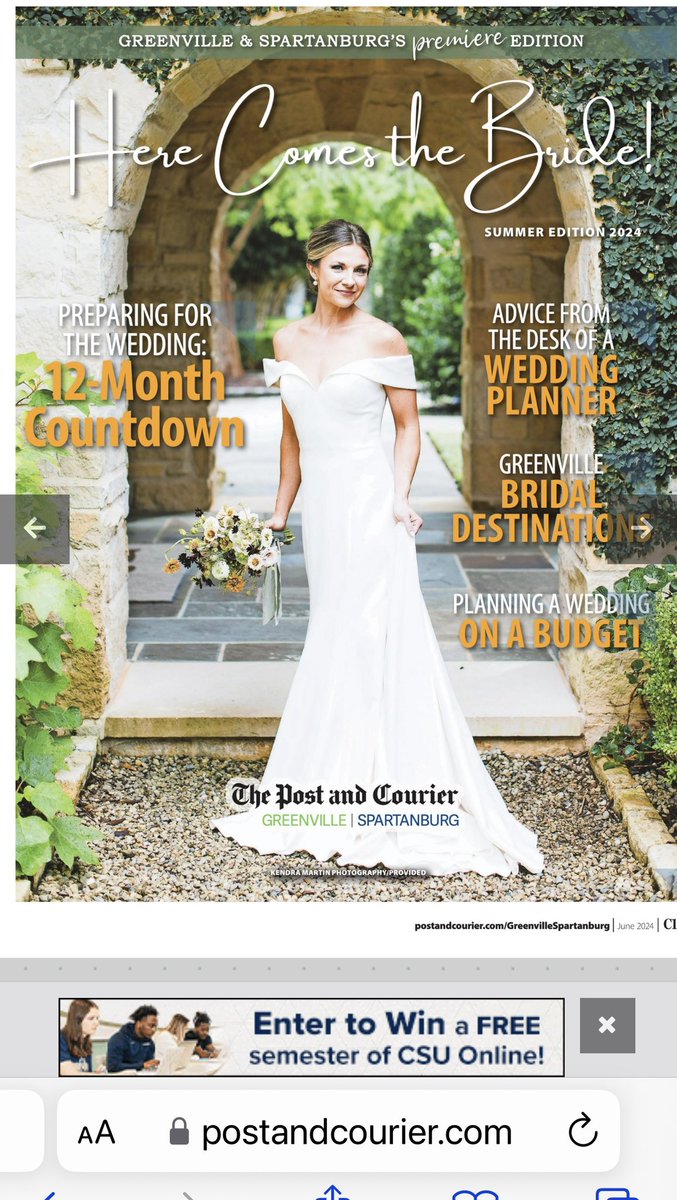 Hot off the press! We are so proud of - Here Comes the Bride! 
Beautiful Brides and helpful hints on planning your wedding from experts in the industry. Post and Courier Greenville/no Spartanburg 💕 pick one up today or subscribe!