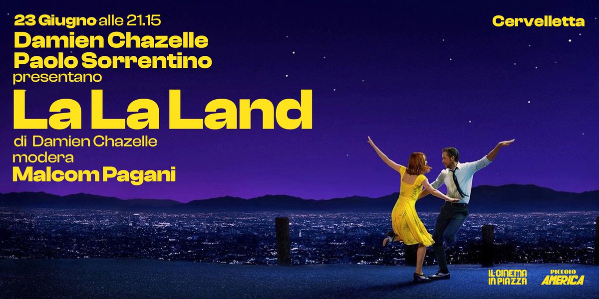 La La Land, Cervelletta, domenica 23 giugno
Presentano #PaoloSorrentino e #DamienChazelle 
Modera Malcom Pagani

È uno degli incontri internazionali più attesi di questa edizione de #IlCinemainPiazza e ormai manca pochissimo! 

🗓 ilcinemainpiazza.it
