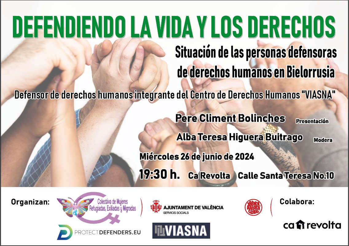 VDefensa's tweet image. Fraternales abrazos. Os invitamos al acto defendiendo la vida y los derechos, el miércoles 26 de junio a las 19:39 h. En CaRevolta, Valencia. Por favor, difundid. Os esperamos @ALBAHIGUERA41 @CEAR_PV @ColectivaRefugi @CVONGD @AjuntamentVLC