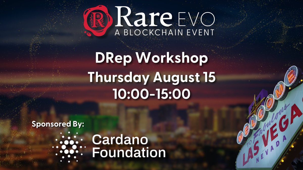 Rare Evo: A Blockchain Event (@rareevo) on Twitter photo Don't miss your chance to participate in the governance of #Cardano.
#RareEvo24 is offering a unique opportunity on Thursday August 15th with a DRep Workshop sponsored by <a href="/Cardano_CF/">Cardano Foundation</a>
Sign up at lu.ma/q9dls2nd Don't miss your chance to participate in the governance of #Cardano.
#RareEvo24 is offering a unique opportunity on Thursday August 15th with a DRep Workshop sponsored by <a href="/Cardano_CF/">Cardano Foundation</a>
Sign up at lu.ma/q9dls2nd