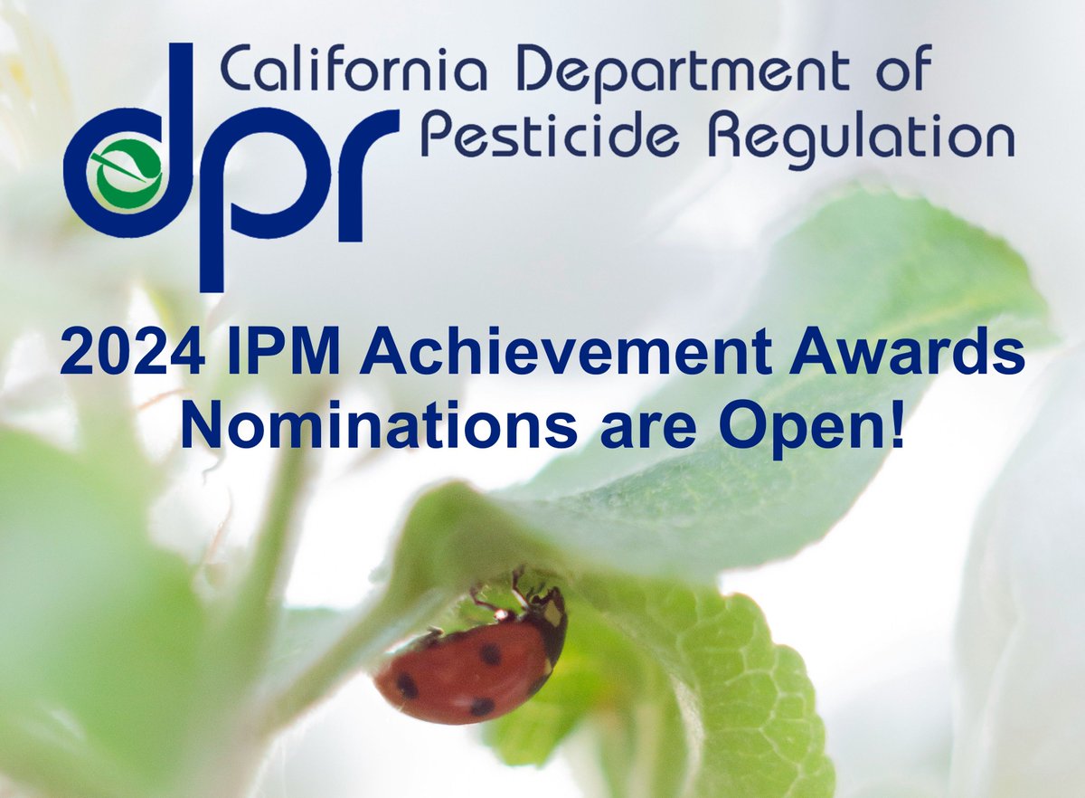 Nominations are open for DPR's 2024 Integrated Pest Management Achievement Awards!
Nominations will be accepted through June 30, 2024.
Submit your nomination(s) online at:
l8r.it/DeI8

#IPM