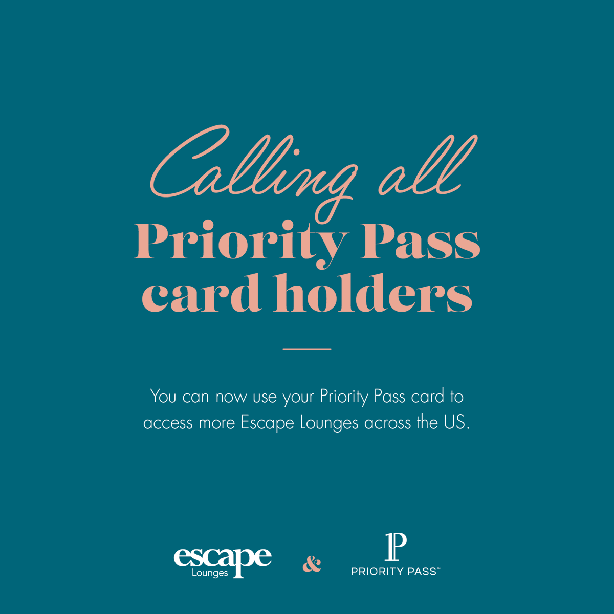 Calling all #PriorityPass members 📣

We’re excited to announce that you’ll now be able to access an additional 10 #EscapeLounges across the United States as part of your membership!

Find out more - bit.ly/4cwvJkS

<a href="/prioritypasscom/">Priority Pass</a>