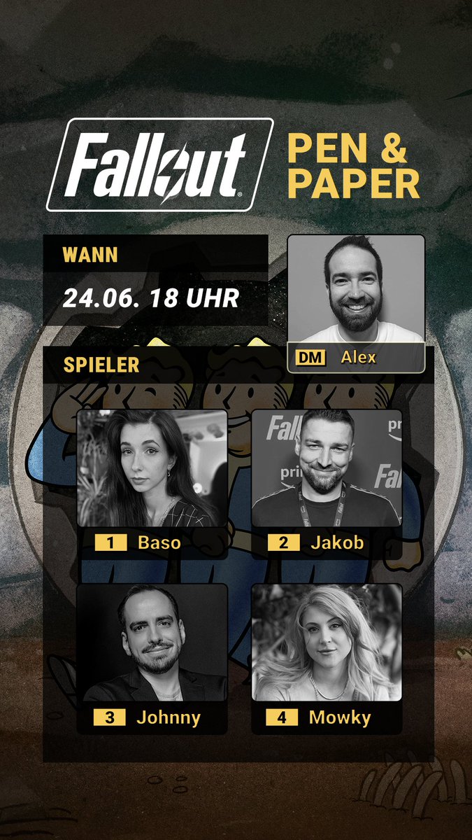 Johnny (@lpgjustjohnny) on Twitter photo Werbung
Ich darf einfach bei dieser coolen Gruppe dabei sein und ein #Fallout Pen and Paper mitspielen! Dank <a href="/bethesda_de/">Bethesda Deutschland</a> geht es am Montagabend in ein episches Abenteuer - freu mich sehr! :)
Grund dafür ist das neue Fallout 76 Updates Skyline Valley: beth.games/3KHwz2p Werbung
Ich darf einfach bei dieser coolen Gruppe dabei sein und ein #Fallout Pen and Paper mitspielen! Dank <a href="/bethesda_de/">Bethesda Deutschland</a> geht es am Montagabend in ein episches Abenteuer - freu mich sehr! :)
Grund dafür ist das neue Fallout 76 Updates Skyline Valley: beth.games/3KHwz2p