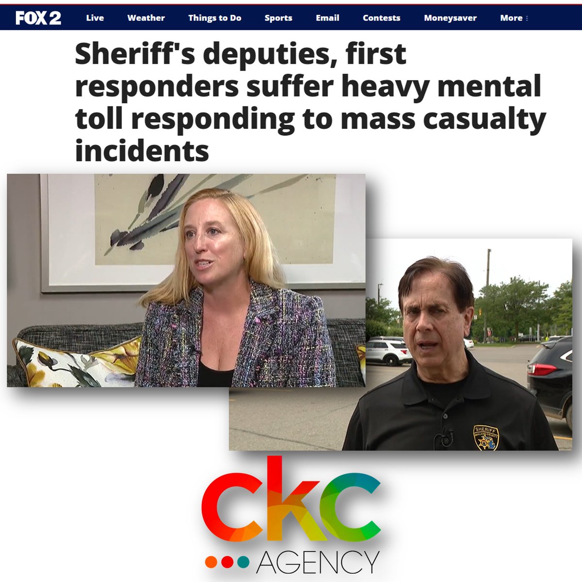 Carrie Krawiec, licensed therapist at #CKCAgency client, <a href="/birminghammaple/">Birmingham Maple</a> Clinic, &amp; Oakland County Sheriff <a href="/MikeJBouchard/">Mike Bouchard</a>, spoke with <a href="/FOX2News/">FOX 2 Detroit</a>' <a href="/BHudTV/">Brandon Hudson</a> about the mental toll on first responders after mass casualty incidents. fox2detroit.com/news/sheriffs-…