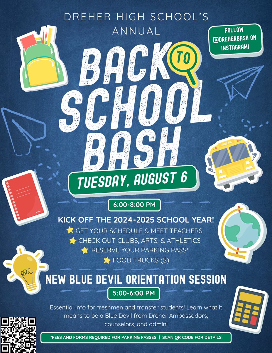 Orientation for brand new Blue Devils is Tuesday, August 6, from 5-6 PM.  Our annual Back to School Bash for everyone begins immediately following. We can't wait to see you!