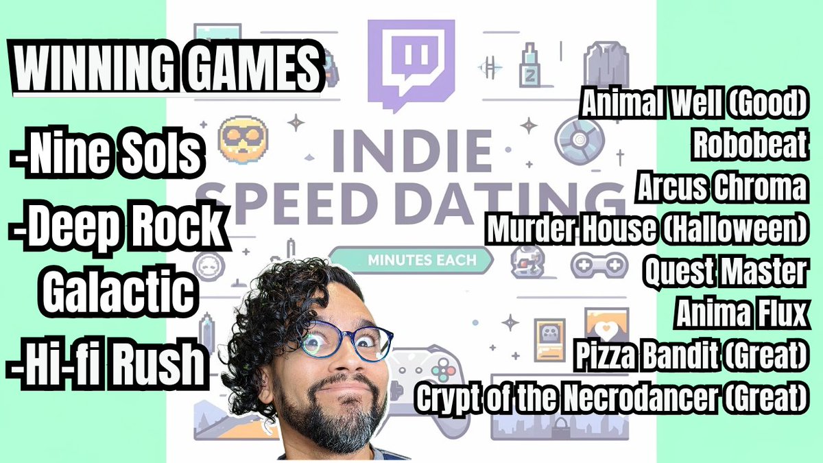 Had a blast with our INDIE SPEED DATING event! We covered 11 games over 3 stream and I decided I'll be streaming #NineSols, #DeepRockGalactic, and #HifiRush.

More demos to try soon &amp; Saturday stream will be #Helldivers2