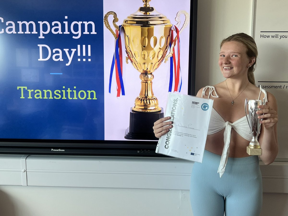 Transition Campaign Day!!!! We have a winner!!! Well done Nicole for being selected for producing the best health campaign!! Very proud of you!!! 🏆<a href="/gatesheadcoll/">Gateshead College</a> #healthandsocialcare