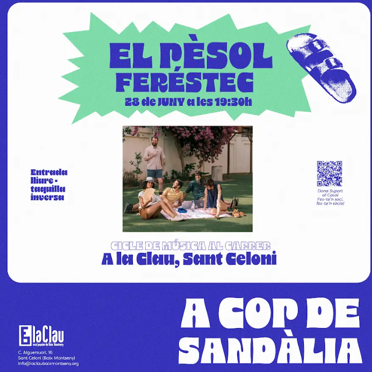 🤭Des de La Clau us volem fer dentetes, ja que el pròxim divendres 28 torna A cop de sandàlia! 🎉🎸

🫛 En aquesta ocasió comptarem amb <a href="/el_pesol/">El pèsol feréstec</a> , l'únic grup que, com explica <a href="/Indian_Runners/">The Indian Runners</a>, és capaç d'adaptar poemesd'Ausiàs March al reggaeton i  musicar una tesi doctoral 🫶