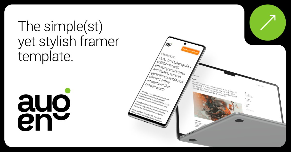 🚨BREAKING🚨
I'm thrilled to announce my debut Framer template - 𝗔𝘂𝗴𝗲𝗻! Designed with simplicity in mind, it's the perfect solution for those eager to get online in a flash.

Fancy grabbing it for yourself? It's easy! Like, RT and Comment "𝘼𝙪𝙜𝙚𝙣" to get it.