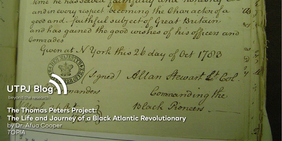 “The Spook Who Sat by the Door: Creating Black Studies in the Canadian Academy” by <a href="/afuacooper/">afua cooper</a> is #FreeToRead until June 23 in <a href="/topiajournal/">TOPIA</a>. Read her new blog post to learn about her recent research on Thomas Peters: bit.ly/TOPIA-AC