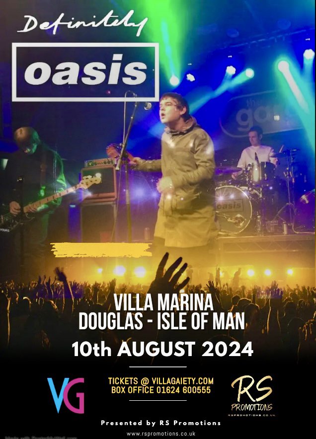 Saturday 10th August 2024 at BB the Villa Marina Royal Hall in Douglas 🇮🇲 Tickets &amp; Details at villagaiety.com/defintelyoasis <a href="/isleofmantoday/">Isle of Man Today</a> <a href="/ManxRadio/">Manx Radio</a> <a href="/EnergyFMNews/">Energy FM News</a> @VillaGaiety <a href="/IsleofManEvents/">Isle of Man Whats On</a> #oasis 🔥🇮🇲