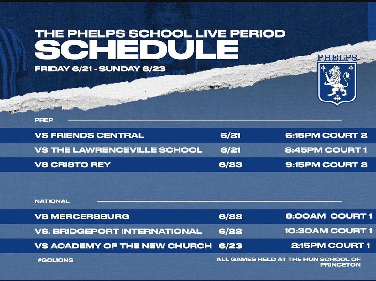 Here’s my national and prep schedule for the Mid Atlantic Showcase at Hun School in NJ