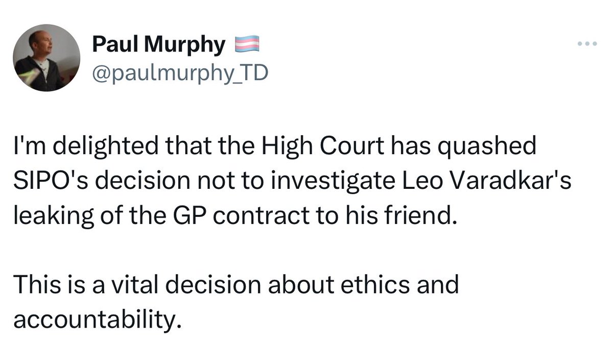 paddycosgrave's tweet photo. Today the High Court quashed Ireland’s ethics watchdogs decision not to investigate then Taoiseach Leo Varadkar for potential breaches of the Corruption Act &amp; Official Secrets Act. Also: Rumours Varadkar was interviewing this week for a new role with a US tech company. https://t.co/O0L9dyHvDp
