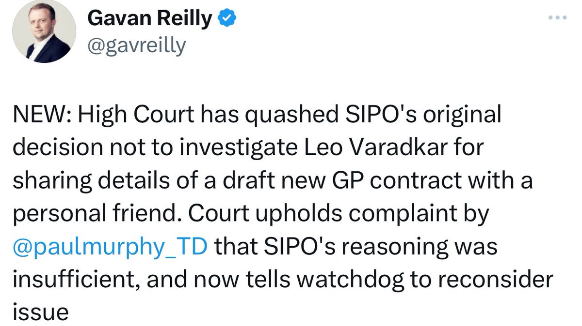 paddycosgrave's tweet photo. Today the High Court quashed Ireland’s ethics watchdogs decision not to investigate then Taoiseach Leo Varadkar for potential breaches of the Corruption Act &amp; Official Secrets Act. Also: Rumours Varadkar was interviewing this week for a new role with a US tech company. https://t.co/O0L9dyHvDp