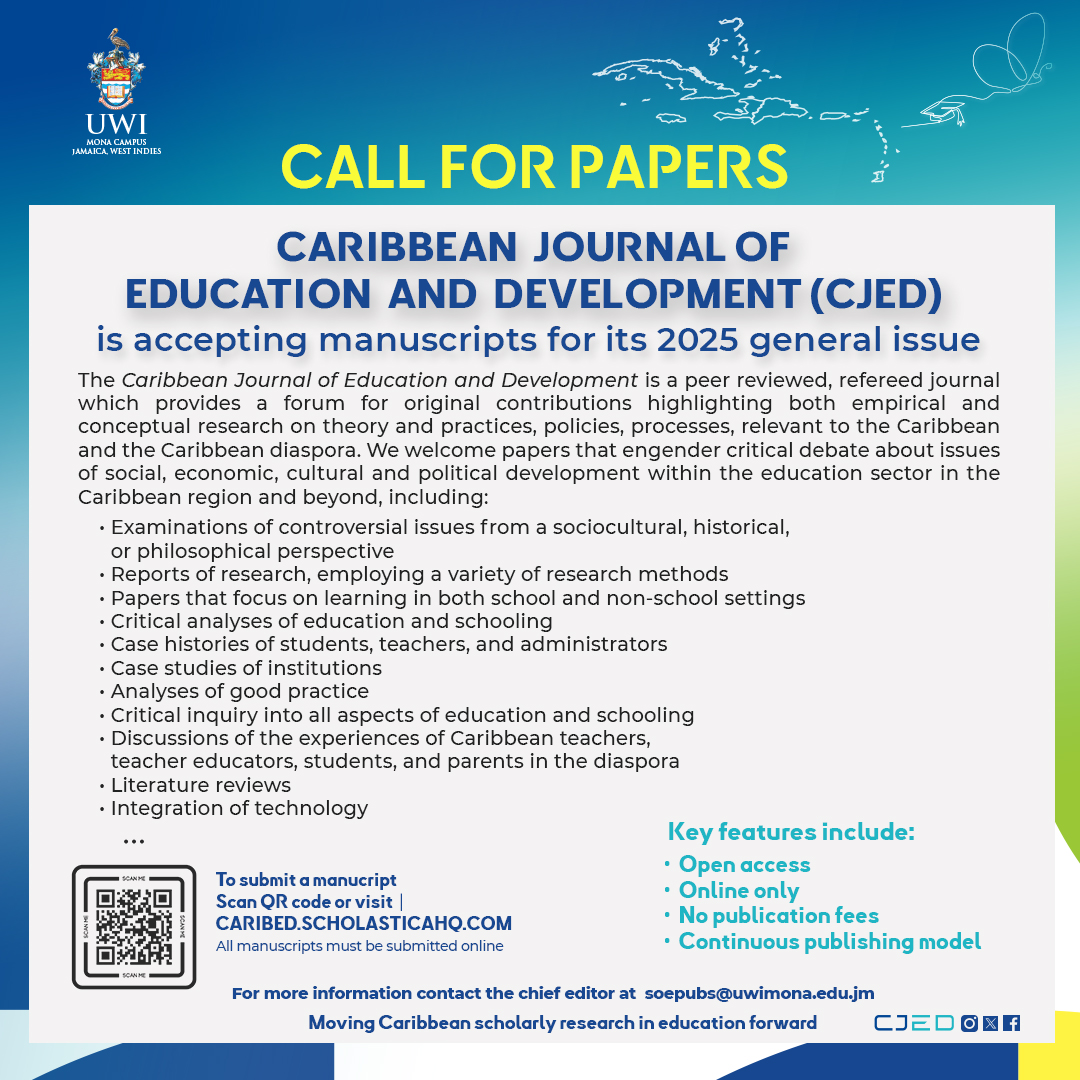 We invite you to contribute to the dialogue that is shaping the future of education in the region and beyond. 

To submit a manuscript, scan the QR code or visit caribed.scholasticahq.com