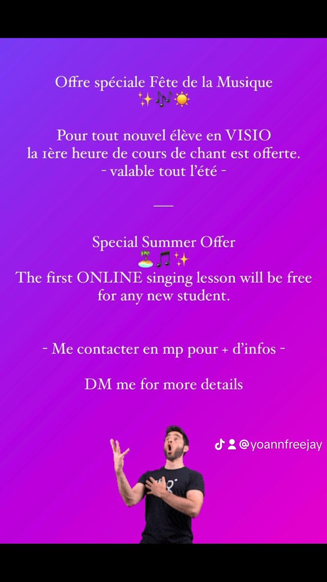 Only this summer 🏝️☀️🎶 valable seulement cet été. #SingingLessons