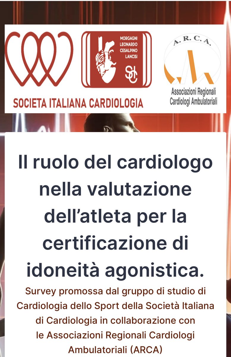 Vi ricordo  la survey promossa dal Gruppo di Studio SIC Cardiologia dello Sport in collaborazione con le Associazioni Regionali Cardiologi Ambulatoriali (A.R.C.A.). Ci vogliono 2 min collegandosi al link:

form.jotform.com/24099171120905…