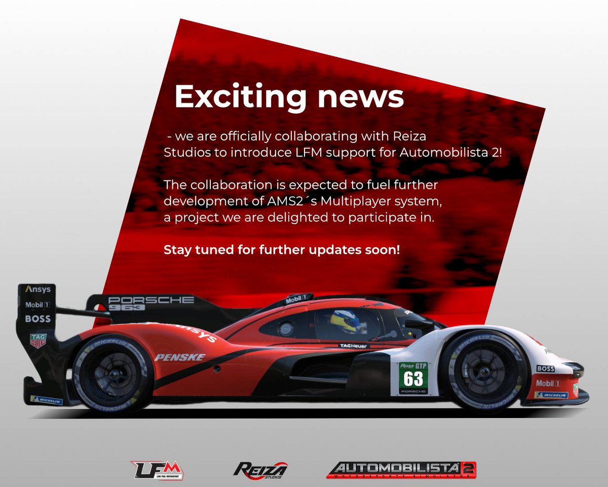 Exciting news - we are officially collaborating with <a href="/ReizaStudios/">Reiza Studios</a> to introduce LFM support for Automobilista 2! 

The collaboration is expected to fuel further development of AMS2´s Multiplayer system, a project we are delighted to participate in.  

Stay tuned for further