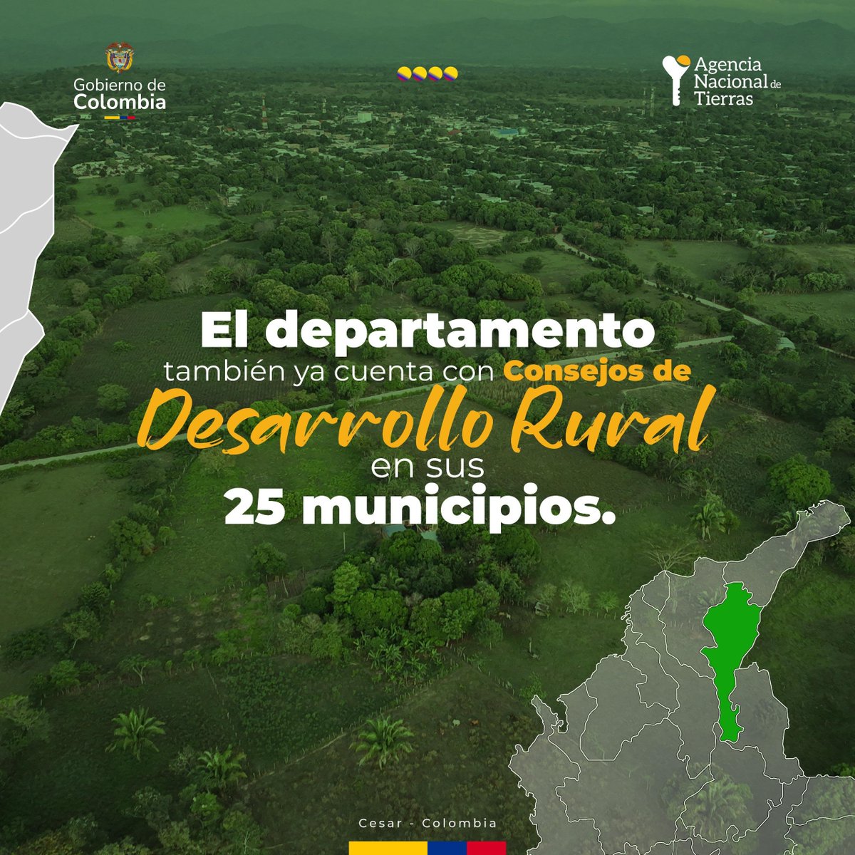 AgenciaTierras's tweet photo. Así avanza la #ReformaAgraria en Cesar: 🌾

Hemos creado 17 comités municipales de Reforma Agraria. También, contamos con todos los 25 consejos municipales de Desarrollo Rural.💚

Con la Reforma Agraria, el cambio en el campo sí se nota. 👩🏻‍🌾🧑🏻‍🌾 https://t.co/AnZbSvxTTq