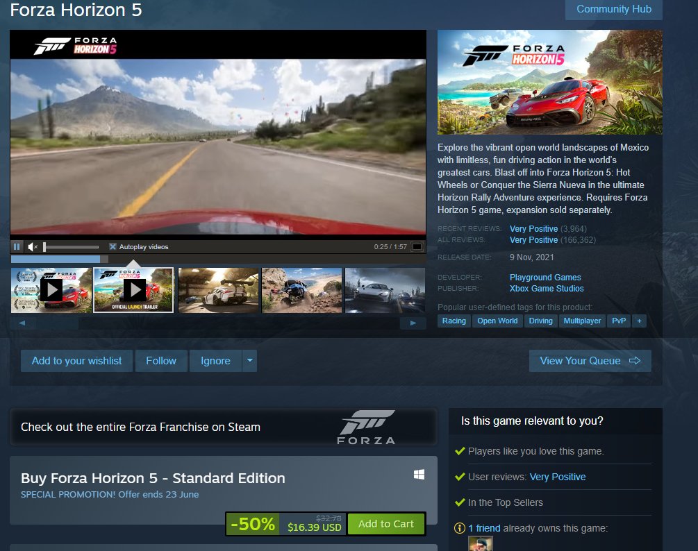 Saud11X11's tweet image. 🚨🚨🚨🚨
Forza Horizon 5 
SPECIAL PROMOTION! 50%
Offer ends 23 June
@steam
#steam #SteamDeals #FreeGameKey #Giveaway #SteamDeals #GiveawayAlert #Gaming #PCGamingGiveaway #PCGamingOffer