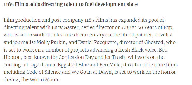 1185films's tweet photo. We're attracting some amazing directing talent at @1185films who will bring our ambitious film and TV slate to life. 

As reported by @Broadcastnow today,we're delighted to welcome @lucygaster, Daniel Pacquette, Ben Hooton &amp; Ben Mole who will join Eugene O'Connor &amp; Paul Duane👋 https://t.co/DLVUAJoPrd
