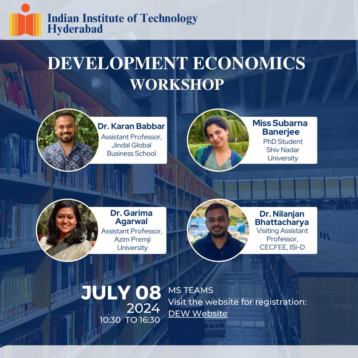 We are organizing a Development Economics Workshop to bring together researchers and professionals interested in exploring the various aspects of development economics.

Date: 8th July 2024
Platform: MS Teams
Registration Link: forms.gle/FETnZWaL88cEgg…

sites.google.com/view/dew-2024/…