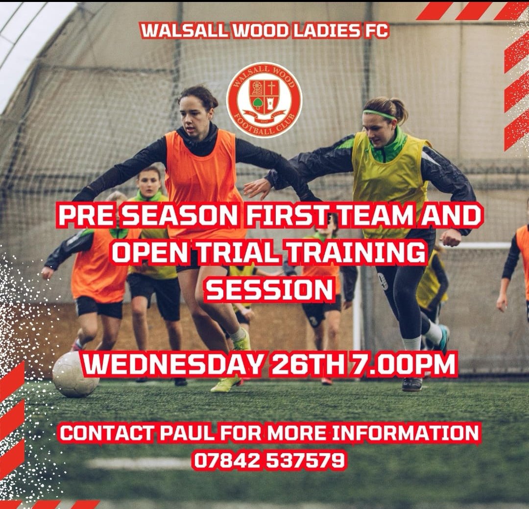 Walsall Wood Ladies FC are reporting for pre season training and holding open trials for 16+ with a development pathway to the first team.

These are exciting times at Walsall Wood and welcome women footballers 16+ to attend.