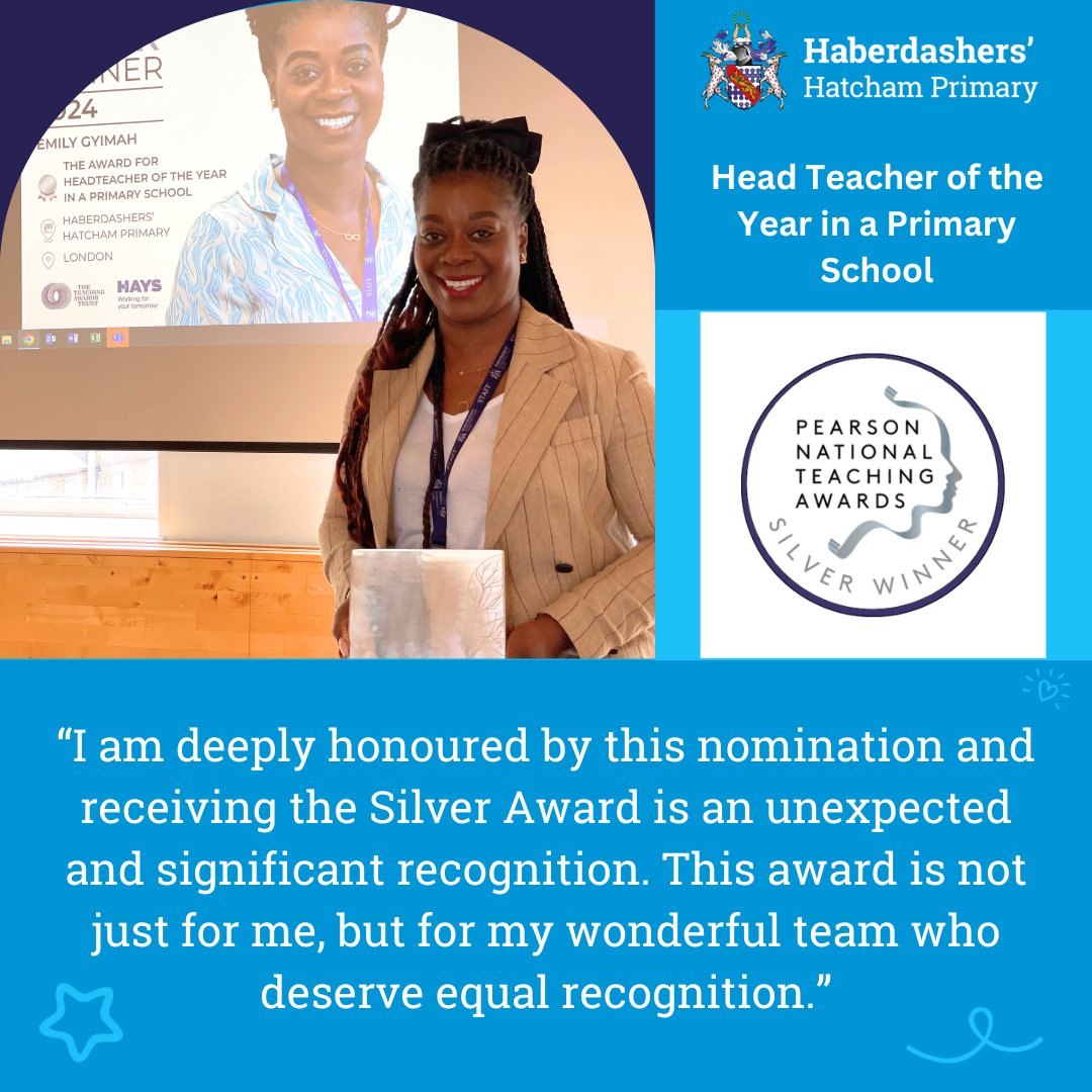 "I am deeply honoured by this nomination and receiving the silver award is an unexpected and significant recognition. This award is not just for me, but for my wonderful team who deserve equal recognition. I am the Headteacher I am today because of their dedication and support.