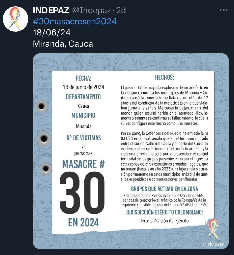elcampano_002's tweet photo. @everstrongever ¿y pararon las masacres en 2024?
¡no señora, no pararon!
en lo que va de año ya está peor que el full year 2019 de Duque.
🤬🤬🤬 https://t.co/D1JLJ1PDSZ