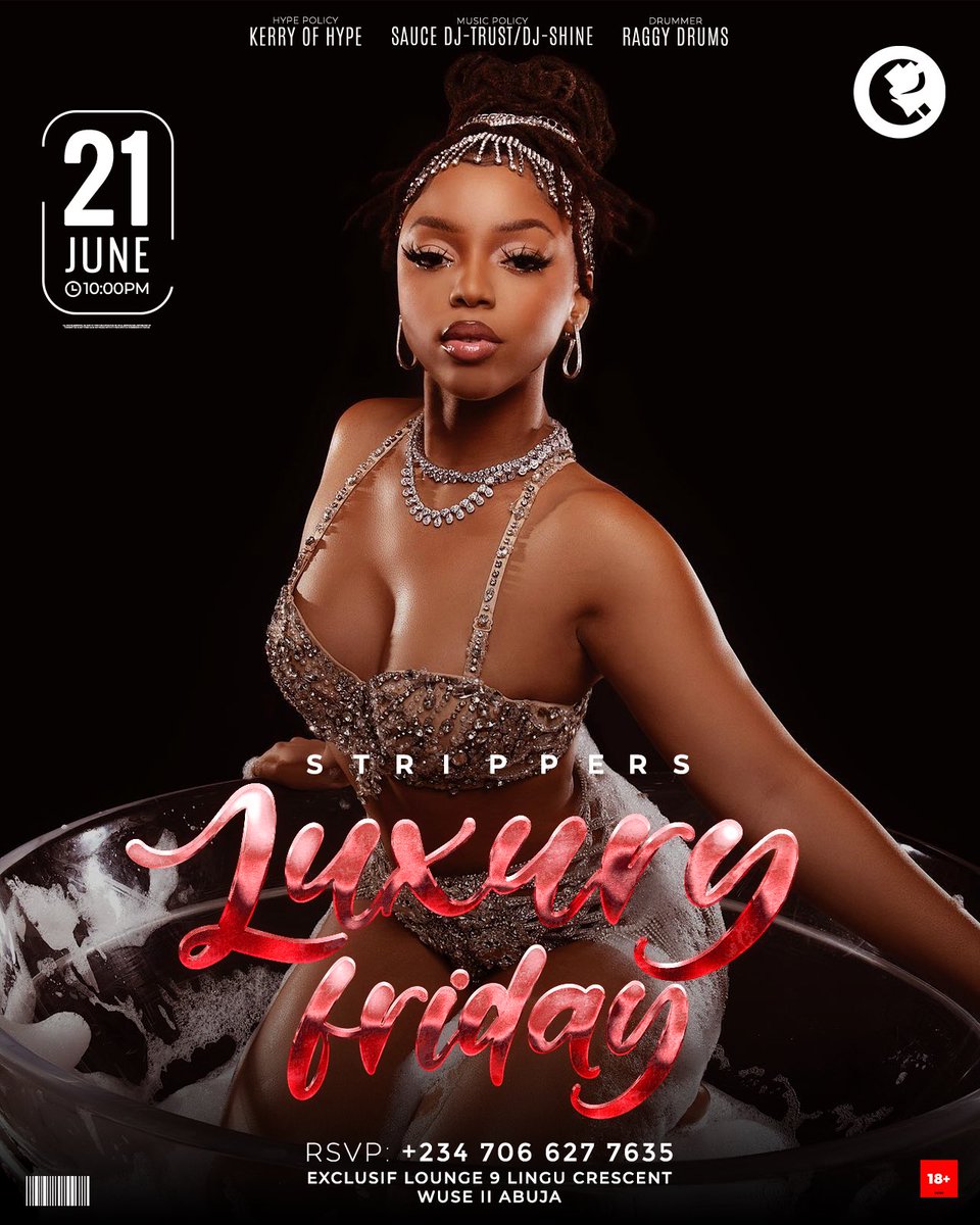 ExclusifAbuja's tweet photo. Get Ready Tonight! 
Be at Exclusif Lounge for Luxury Friday at 10:00 PM. 
Featuring top DJs, incredible performances, and the ultimate party. Don't miss out!

📍 Exclusif Lounge, 9 Lingu Crescent, Wuse II, Abuja
📞 RSVP: +234 706 627 7635

#ExclusifLounge #LuxuryFriday #TGIF https://t.co/I1Aaszblzw