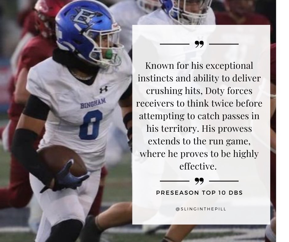 Slingin’ the Pill Media™️ (@slinginthep) on Twitter photo Teaser for tomorrow’s article, Top DBs. Snippet on <a href="/ChargerDoty/">Charger Doty</a> out of <a href="/BinghamMinersFB/">Bingham Miners Football</a> Teaser for tomorrow’s article, Top DBs. Snippet on <a href="/ChargerDoty/">Charger Doty</a> out of <a href="/BinghamMinersFB/">Bingham Miners Football</a>