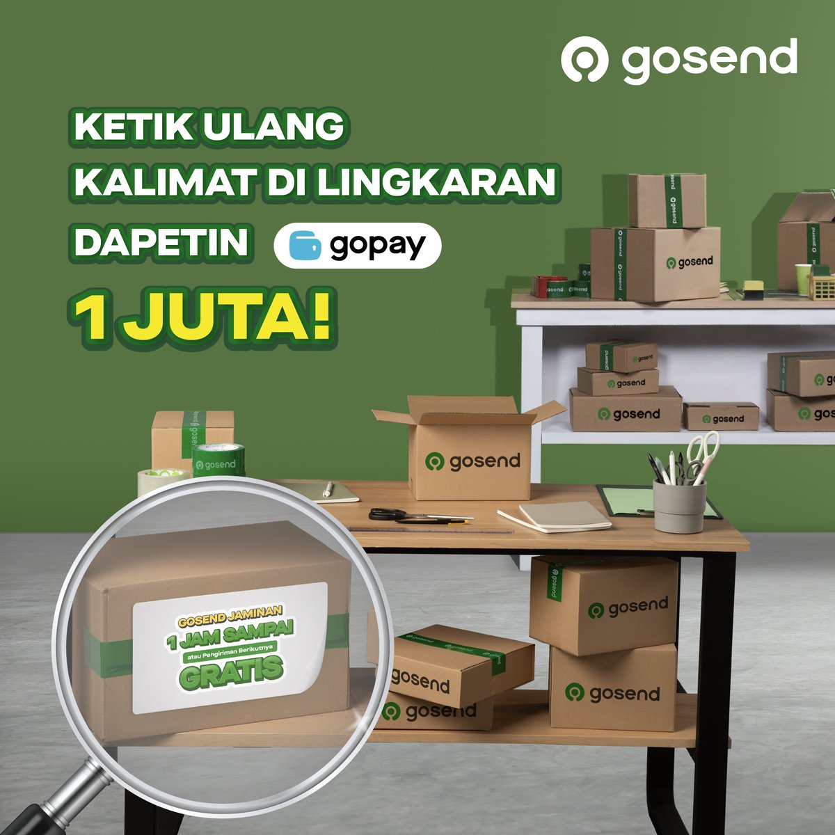 gojekindonesia's tweet photo. [#GIVEAWAYGOJEK]

Waduuuuh.. APAAN TUH?!
Ada yang bisa liat tulisan di gambar bawah, gaes?
Coba komen deh pake cara ini:

1. Tulis ulang tulisan di kaca pembesar
2. Mention 2 orang temen dan pake hashtag #GoSendJaminan1Jam
3. Pastikan akun kamu tidak di-private dan follow
@gojekindonesia
4. Periode kuis 21-30 Juni 2024
