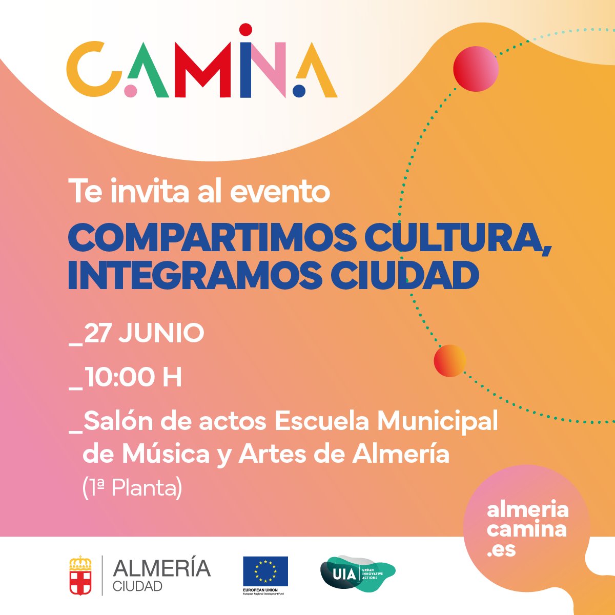 🤔¿Te lo vas a perder?🤩Vente al encuentro en el que pondremos en común los resultados de la experiencia única que ha supuesto el proyecto CAMINA y su impronta para el futuro del panorama sociocultural de nuestra ciudad.

📍 27 junio a las 10h en el EMMA.

<a href="/aytoalm/">Ayuntamiento de Almería</a> <a href="/Culturalmeria/">Almería Cultura</a>