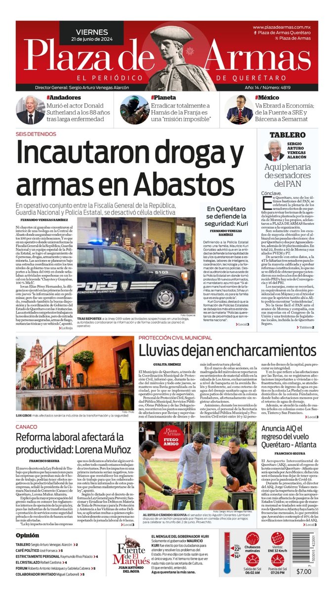 ¡Buen día! Hoy en Plaza de Armas:
👉Incautaron droga y armas en Abastos 
👉Lluvias dejan encharcamientos 
👉Reforma laboral afectará la productividad: Lorena Muñoz