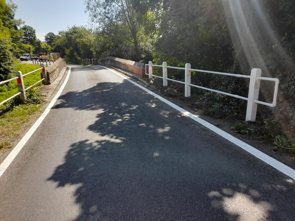 essexhighways's tweet photo. Blue Mills Hill Bridge #WickhamBishops is now fully open to traffic following the early completion of repair works. During the closure we have also cleared vegetation, gullies and refreshed the road lining.
Thank you for your patience throughout the temporary closure. https://t.co/cmT24dGVZL