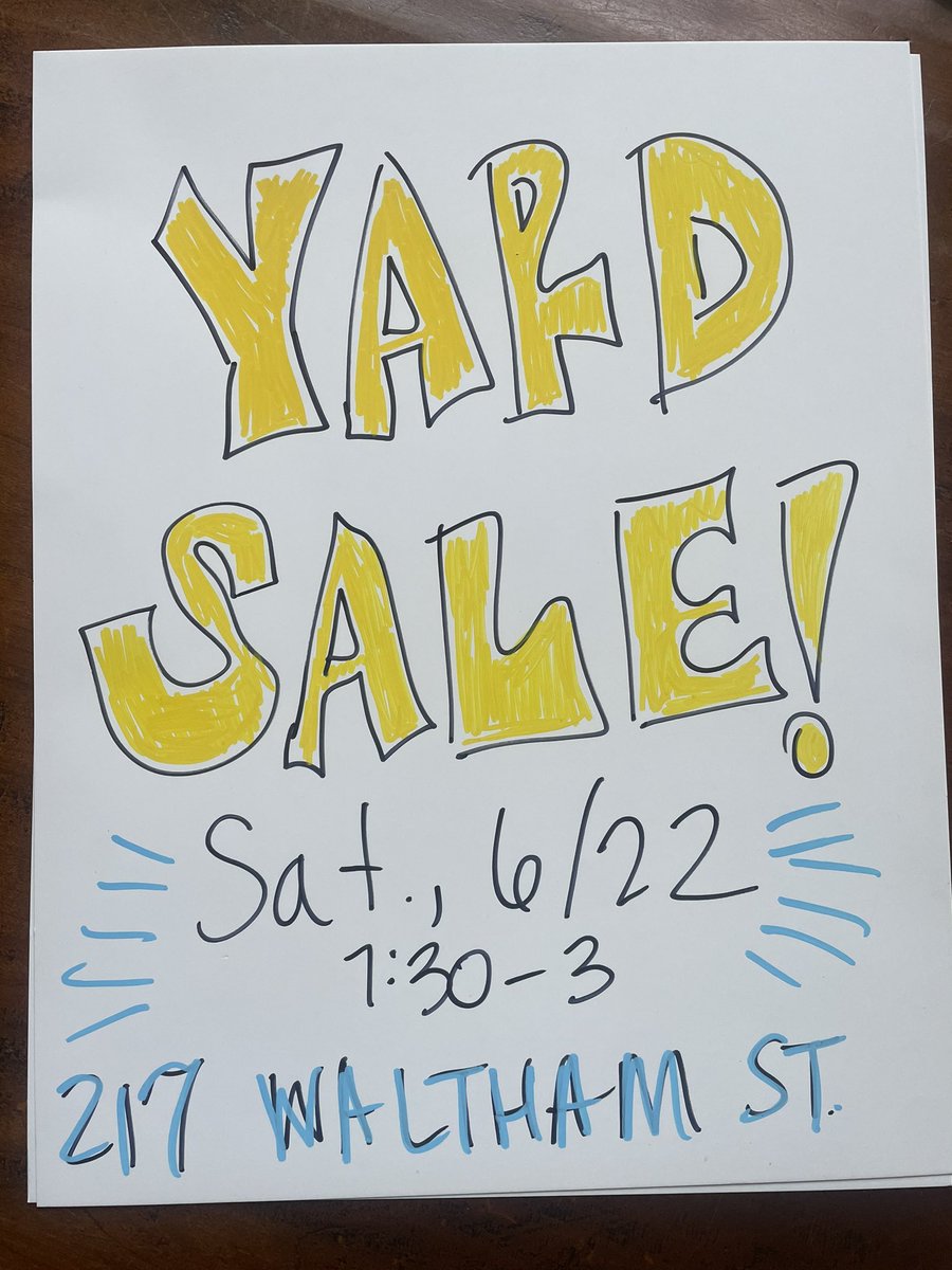 cff01's tweet image. Yard Sale! 
6/22, 7:30 am - 3:00 pm 
217 Waltham St, Lexington MA

Furniture, kitchen items, sports equipment, books, lamps, power tools, garden tools, and more!