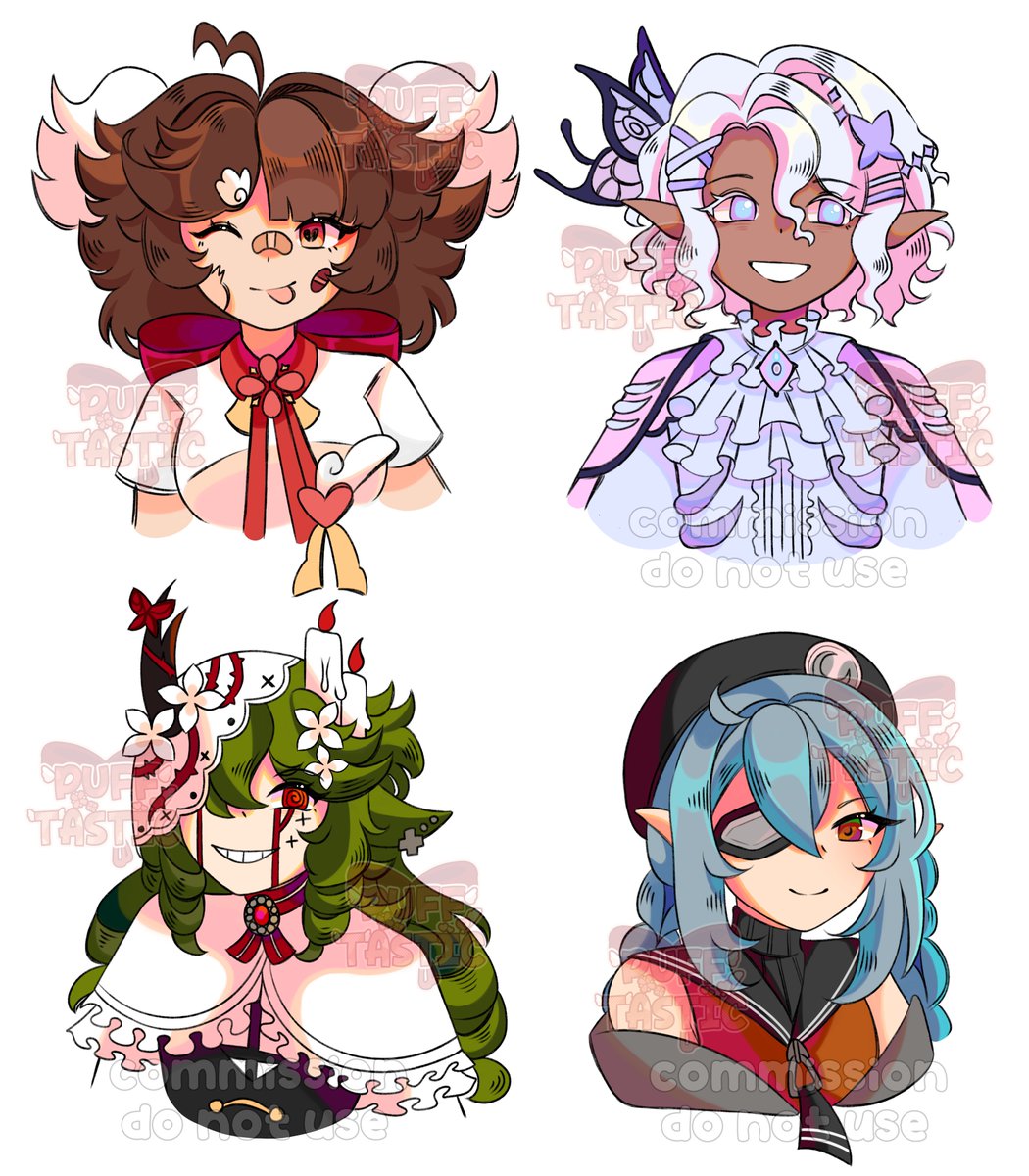 puff_tastic's tweet photo. I am now free from the shackles of comms!! here's the batch! (P1 top right + bottom left design belongs to serashrimp, P1 bottom right belongs to iviavix and P2 top right belongs to nakayo) #completecommissions https://t.co/xz5HJ9Lozx