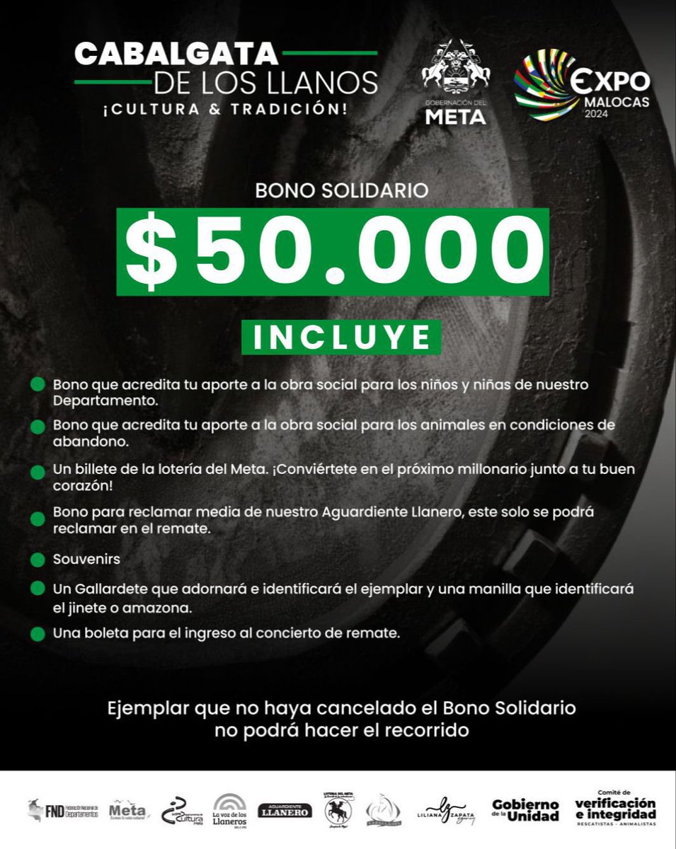 Expomalocasco's tweet photo. Así puedes adquirir tu bono solidario y participar de la Cabalgata de los Llanos. 

Recuerda que el bono ahora está a 50.000 y con el también recibes el kit oficial de nuestra cabalgata. 
¡Te esperamos! 🤠🐴#ElPresenteEstáAquí https://t.co/7t4MQz2FN1