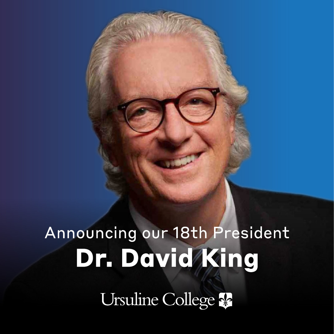 UrsulineCampus's tweet photo. Breaking News! The Board of Trustees has named David King, EdD to be the 18th president of Ursuline College. Read the announcement to learn more about Dr. King. https://t.co/ak7KHRdDM4 https://t.co/e9GhbDQUD0