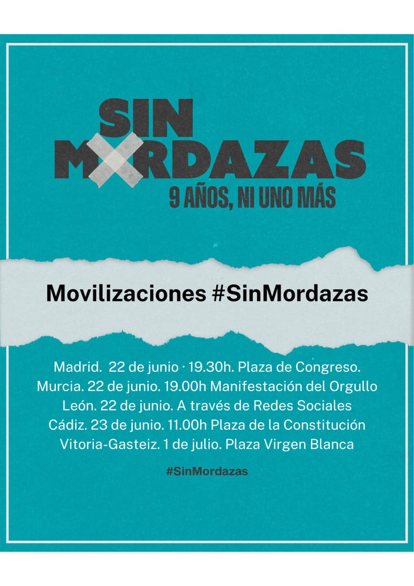 #LineasRojasLeyMordaza
Se van aumentando las convocatorias para salir a las calles #SinMordazas

¡Únete y comparte!
Inscríbe tu acción en el formulario y que seamos muchas.

docs.google.com/forms/d/1MzFJu…