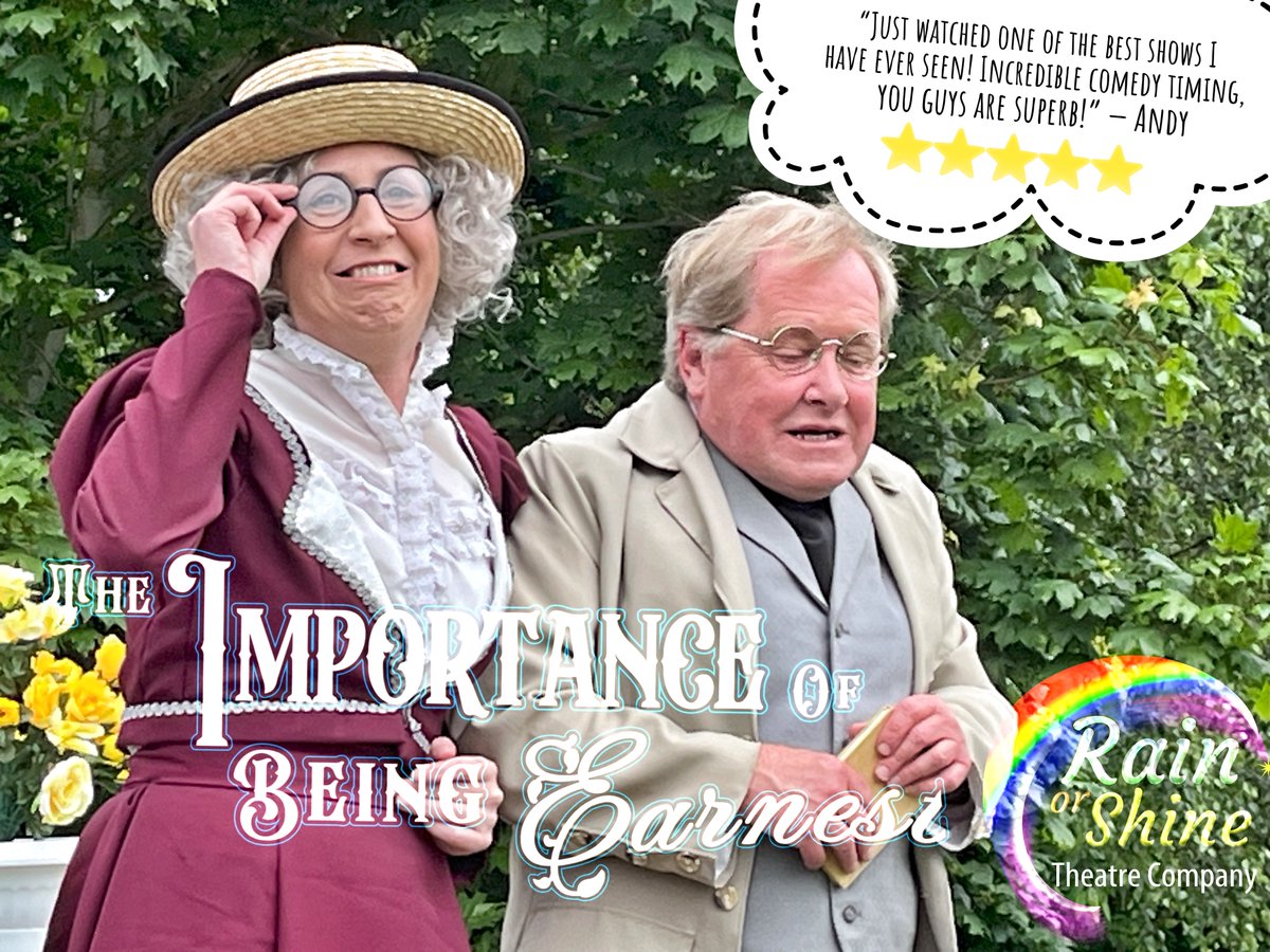 “Just brilliant...!” 
Don’t miss the hilarious ‘The Importance of Being Earnest’ @ By The River Wye, Eaton Bishop this SATURDAY 29th June @ 7.30pm. Bag your tickets NOW!

ticketsource.co.uk/rain-or-shine-…

#theatre #oscarwilde #comedy #herefordshire

<a href="/bbchw/">BBC Hereford & Worcester</a> <a href="/herefordtimes/">Hereford Times</a> <a href="/VisitHfds/">Visit Herefordshire</a>