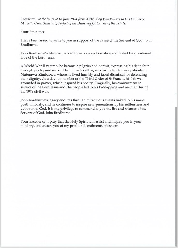 BradburneJohn's tweet photo. Thank you to Archbishop John Wilson for his kind letter of support for John Bradburne’s Cause. We hugely appreciate his contribution and hope it helps in our mission of getting John recognised by the Catholic Church as a Saint. @RC_Southwark #ArchbishopJohnWilson #supportletter https://t.co/A4BR8Xw8to