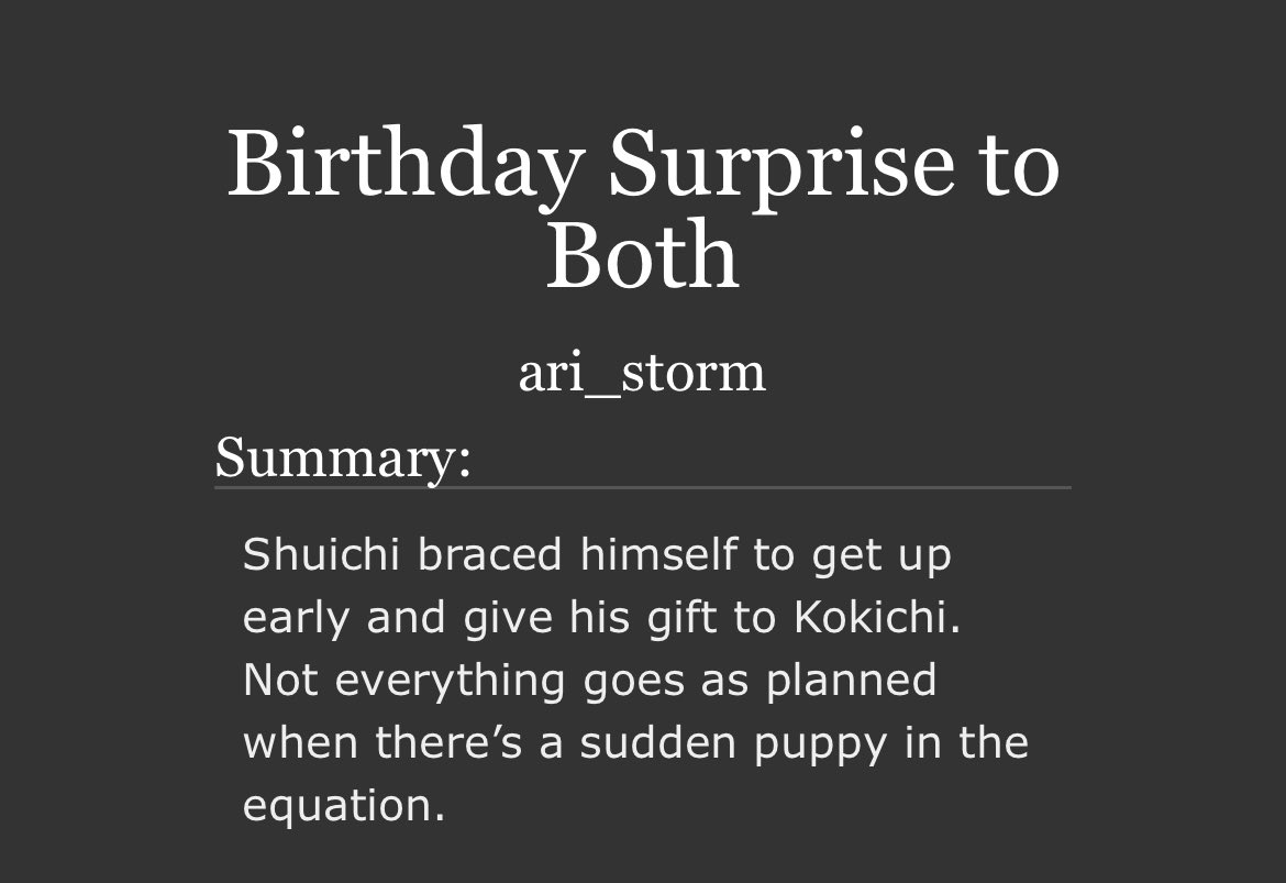 happy bday kokichi :3333
archiveofourown.org/works/56808775

#saioumaweek2024