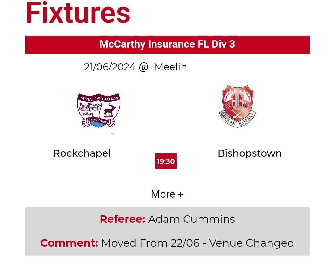 RockchapelGAA's tweet photo. Final game of the league this evening. Hosting @GaaBishopstown at @MeelinGAA (note change of venue). Please support the team and also our lotto. Play online https://t.co/Y2qRrbLjLj https://t.co/WZ5j099SeE