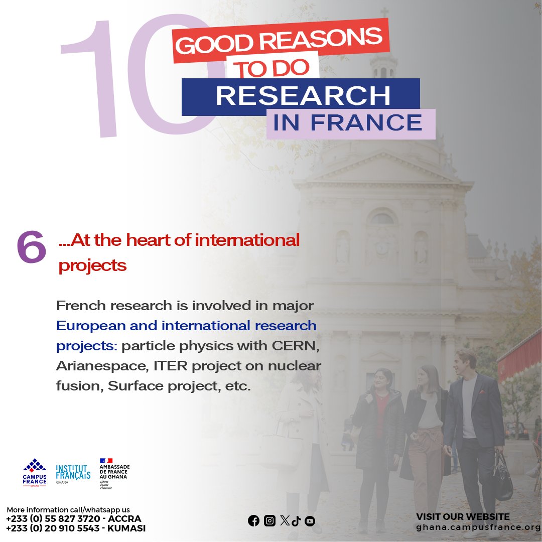 CampusFranceGH's tweet photo. #Reason06: Join the forefront of global innovation with a #PhD in #France! Contribute to groundbreaking research projects.
Search for PhD courses:
https://t.co/S8RZsuDCxE
#10GoodReasons #todo #Research #InFrance 🇫🇷 #ghana #ChooseFrance #ChooseExcellence https://t.co/hL2tzJUift