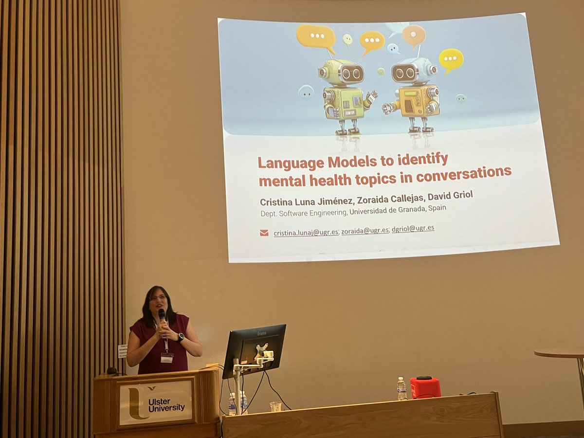 And we’re back with our second last session, on Machine learning &amp; Natural Language Processing in mental health, chaired by Emeritus Professor Mike McTear. First up is Zoraida Callejas presenting “Language Models to identify mental health topics in conversations” #UlsterDMHW2024