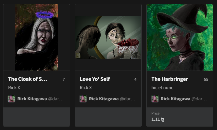 Big shoutout to <a href="/DarkWheelNFT/">DarkWheel.tez | Rick Kitagawa (he/him)</a> for sending us three incredible pieces to our giveaway wallet! 🎨💀 Your artwork is truly amazing, Rick. Thank you for your generosity and for being a part of our community! 🙌✨

Stay tuned for the upcoming giveaways, Degens! 🚀 #DarkArt #Tezos
