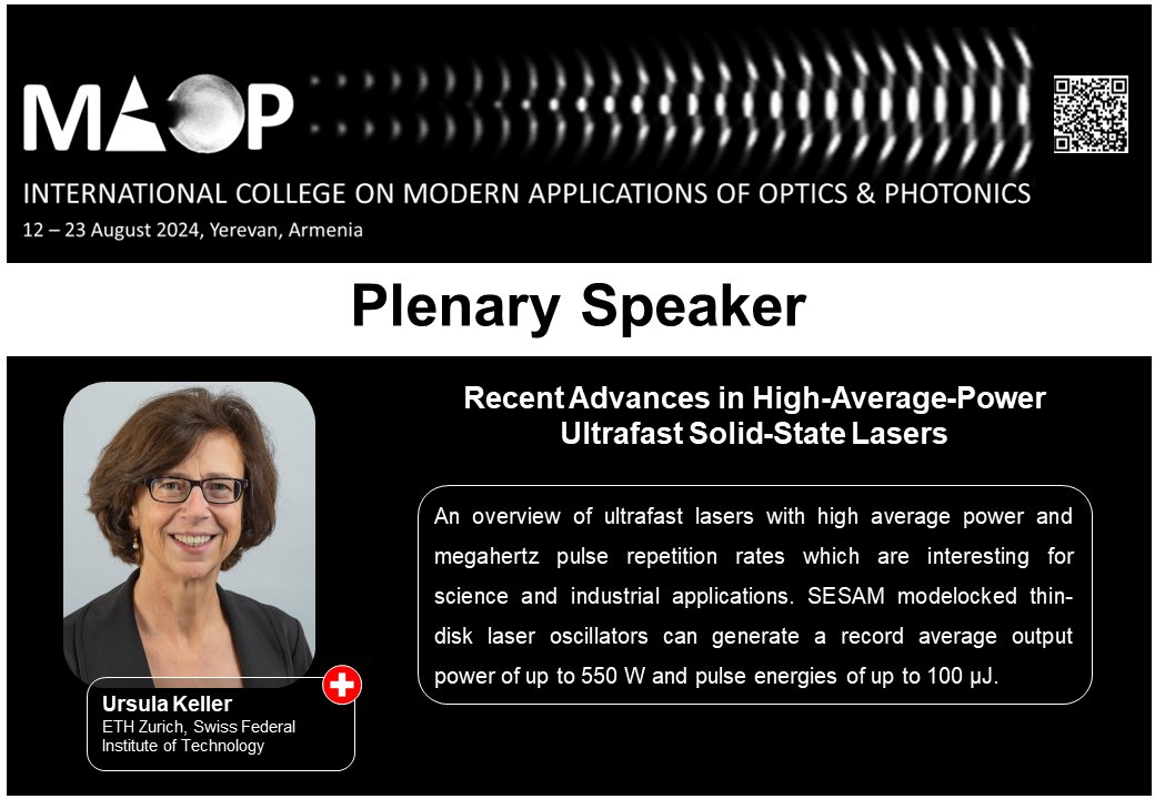 📷Prof. Ursula Keller will give a #plenary talk on recent advances in ultrafast solid-state lasers highlighting their importance in scientific and industrial applications. Register photonicsai.com/registration_m…
Thanks, <a href="/OpticaWorldwide/">Optica</a>  for the chapter's Travelling Lecturer Grant!
