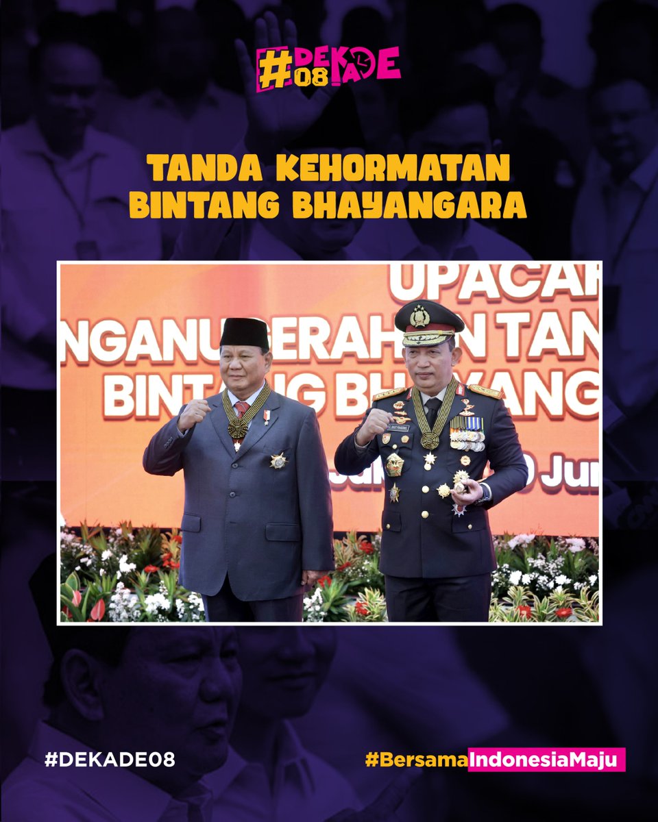 Menteri Pertahanan (Menhan) sekaligus Presiden RI terpilih periode 2024-2029, Prabowo Subianto, baru saja mendapatkan tanda kehormatan Bintang Bhayangkara Utama dari Kepolisian Negara Repubik Indonesia (Polri).

#prabowo #gibran #prabowogibran #mendingprabowo #dekade08