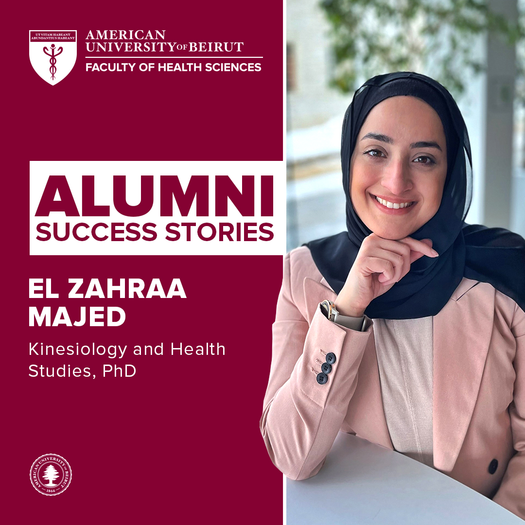 FHS_AUB's tweet photo. ๐Meet Ms. Elzahraa Majed, a proud #FHSAlumni!
She holds an MPH in Epidemiology and Biostatistics (2015) and a BS in Medical Laboratory Sciences (2013) from #FHS #AUB.
She is pursuing her Ph.D. at Queen's University, in Kinesiology and Health Studies.
๐https://t.co/U32qqRcDBQ https://t.co/mxVxwLJmVF